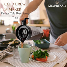 Load image into Gallery viewer, Mixpresso Cold Brew Maker For Iced Coffee and Iced Tea, Cold Coffee Maker Glass Pitcher, Tea Infuser For Loose Leaf Tea, 44oz Large Ice Tea Brewer with Easy to Clean Reusable Mesh Filter.