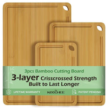 Load image into Gallery viewer, Bamboo Cutting Board, Durable Wood Cutting Boards for Kitchen with Deep Juice Grooves &amp; Built-in Handles, Ideal Charcuterie &amp; Chopping for Meat, Vegetables and Fruits Ideal Kitchen Gifts