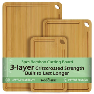 Bamboo Cutting Board, Durable Wood Cutting Boards for Kitchen with Deep Juice Grooves & Built-in Handles, Ideal Charcuterie & Chopping for Meat, Vegetables and Fruits Ideal Kitchen Gifts