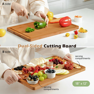 Bamboo Cutting Board, Durable Wood Cutting Boards for Kitchen with Deep Juice Grooves & Built-in Handles, Ideal Charcuterie & Chopping for Meat, Vegetables and Fruits Ideal Kitchen Gifts