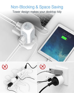 Tower Power Strip Flat Plug with 11 Outlets 3 USB (1 USB C), TESSAN Surge Protector Tower 1625W/13A,1050J Protection, 6 Feet Extension Cord with Multiple Outlets, Office Desk Supplies, Dorm Essentials