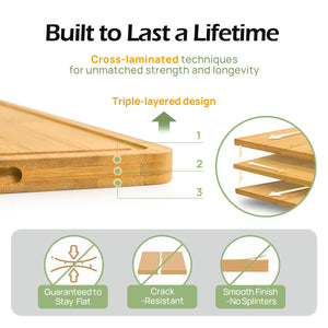 Bamboo Cutting Board, Durable Wood Cutting Boards for Kitchen with Deep Juice Grooves & Built-in Handles, Ideal Charcuterie & Chopping for Meat, Vegetables and Fruits Ideal Kitchen Gifts