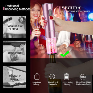 Secura Electric Wine Opener, Automatic Bottle Corkscrew Opener with Foil Cutter, Rechargeable (Champagne Gold)