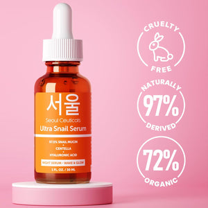 SeoulCeuticals Korean Skin Care 97.5% Snail Mucin Serum – K Beauty Skincare Night Serum Hyaluronic Acid for Face - Centella Anti Wrinkle Serum 1oz