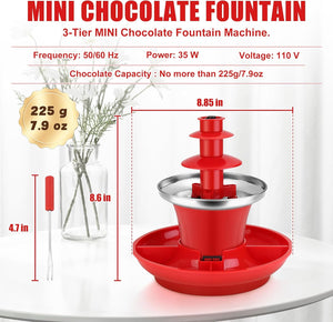 7.9oz Mini Chocolate Melting Pot, Mini Chocolate Fondue Fountain, MIni Warmer Machine, 6PCS Fondue Fork and Removal Fruits/Nuts/Treats Serving Tray for Milk Chocolate, Cheese, Butter, Candy