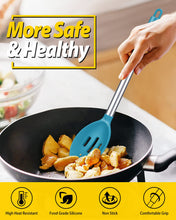 Load image into Gallery viewer, Pack of 2 Large Silicone Cooking Spoons,Non Stick Solid Basting Spoon,Heat-Resistant Kitchen Utensils for Mixing,Serving,Draining,Stirring (BLACK)