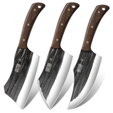 Butcher Knife Set, Hand Forged Butcher Chef Knife Set with Roll Bag, Sharp Meat Cleaver Knife & Bone Chopper Knives & Fillet Knives for Home & Camping & BBQ Gift for Men