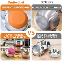 Load image into Gallery viewer, Umite Chef Mixing Bowls with Airtight Lids, 6 piece Stainless Steel Metal Nesting Storage Bowls, Non-Slip Bottoms Size 7, 3.5, 2.5, 2.0,1.5, 1QT, Great for Mixing &amp; Serving (Khaki)