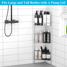 Load image into Gallery viewer, 4 Tier Floor Standing Corner Shower Caddy Organizer Shelf with Hooks, Bathroom Shelves Stand Rack, Black