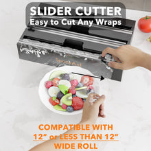 Load image into Gallery viewer, SpaceAid WrapNeat 3 in 1 Wrap Organizer with Cutter and Labels, Plastic Wrap, Aluminum Foil and Wax Bamboo Dispenser for Kitchen Storage Organization Holder for 12&quot; Roll (Natural)