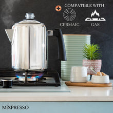 Load image into Gallery viewer, Mixpresso Stainless Steel Stovetop Coffee Percolator, 52 oz Classic Percolator Coffee Pot, Excellent As Camping Pot, 12 Cup Stainless Steel Camping Coffee Makers, Cool-Touch Handle.