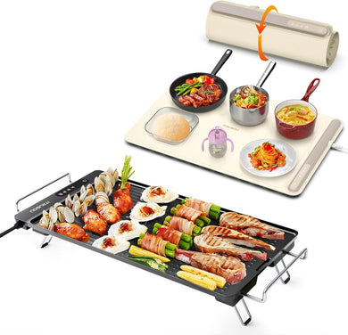 Electric Griddle with Removable Touch Panel and Electric Warming Tray - Full Surface Heating,Rollable & Portable