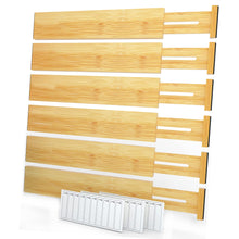 Load image into Gallery viewer, SpaceAid Bamboo Drawer Dividers with Labels, Kitchen Adjustable Drawer Organizers, Expandable Organization for Home, Office, Dressers and Bathroom, 6 Dividers (17-22 in)
