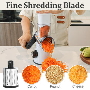 Rotary Cheese Grater Hand Crank Cheese Shredder for Fresh Cheese, Vegetable, Nuts,Non-slip Suction Base, Free Cleaning Brush Three Blades, Black