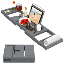 Load image into Gallery viewer, Bathtub Tray Caddy - Premium Bamboo Expandable Bath Tub Tray Table, Luxurious Wooden Bath Caddy for Books, Tablets, Wine, Bathroom Accessories, Spa Essentials, Housewarming, Wedding