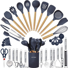 Load image into Gallery viewer, Kitchen Utensils Set- 35 PCs Cooking Utensils with Grater,Tongs, Spoon Spatula &amp;Turner Made of Heat Resistant Food Grade Silicone and Wooden Handles Kitchen Gadgets Tools Set for Nonstick Cookware