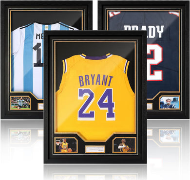 JupDec Jersey Frame Display Case, Large Clear Acrylic Shadow Box with UV Protection for Basketball Baseball Football Soccer Hockey Shirts, Wall Mount Wooden Showcase, Idea Gift for Sports Fans, 3 Pack