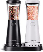Load image into Gallery viewer, Electric Salt and Pepper Grinder Set with Storage Base, Stainless Steel Rechargeable Salt and Pepper Grinder Set with 4.5 oz Large Capacity, 1.8&quot; Wide Mouth, Adjustable Coarseness, Ideal for Kitchen