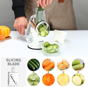 Rotary Cheese Grater Hand Crank Cheese Shredder for Fresh Cheese, Vegetable, Nuts,Non-slip Suction Base, Free Cleaning Brush Three Blades, Black