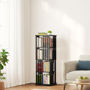 SpaceAid 6 Tier Rotating Bookshelf Tower, Bamboo Spinning Book Shelf, Revolving 360 Bookcase Storage Swivel Round Carousel, Vertical Rotate Turning Spiral Corner Organizer (6-Tier Walnut)
