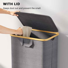 Load image into Gallery viewer, SpaceAid Laundry Hamper with Lid, 110L Large Tall Clothes Basket Bin with Bamboo Handles, Collapsible Laundry Hamper for Bedroom, Bathroom, Dorm, Laundry Room - Black