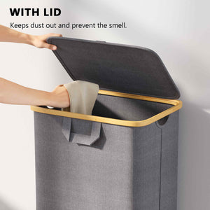 SpaceAid Laundry Hamper with Lid, 110L Large Tall Clothes Basket Bin with Bamboo Handles, Collapsible Laundry Hamper for Bedroom, Bathroom, Dorm, Laundry Room - Black