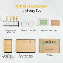 Load image into Gallery viewer, Charcuterie Board Gift Set: Large Bamboo Cheese Board with Chalkboard Edge &amp; Forks - Ideal for Housewarming, Weddings, Bridal Showers, and Unique Gifts for Mom