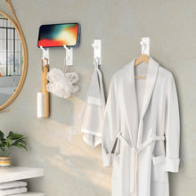 Load image into Gallery viewer, Self-Adhesive Wall Hooks - 4 Pack, Black Metal Coat &amp; Towel Hooks for Hanging: Hold 13 LB, Ideal for Bathrooms, Shower, Kitchen &amp; Doors