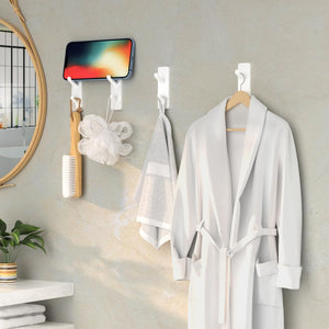 Self-Adhesive Wall Hooks - 4 Pack, Black Metal Coat & Towel Hooks for Hanging: Hold 13 LB, Ideal for Bathrooms, Shower, Kitchen & Doors