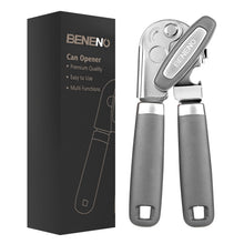 Load image into Gallery viewer, Beneno Can Opener Manual with Magnet, Hand Held Heavy Duty Can Opener with Durable Sharp Blade Smooth Edge, Big Effort-Saving Knob, Soft Grip Rubber Handle, Multifunctional Bottle Opener, Green