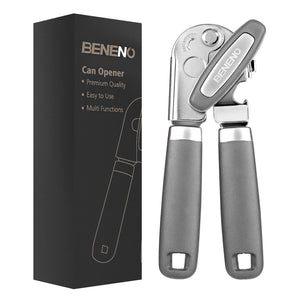 Beneno Can Opener Manual with Magnet, Hand Held Heavy Duty Can Opener with Durable Sharp Blade Smooth Edge, Big Effort-Saving Knob, Soft Grip Rubber Handle, Multifunctional Bottle Opener, Green