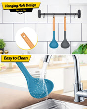Load image into Gallery viewer, Pack of 2 Soup Ladle, Silicone Ladle Spoon with Wooden Handle, Large Non Stick High Heat Resistant Kitchen Utensils for Cooking, Stirring, Serving Soups(GRAY-BLUE)