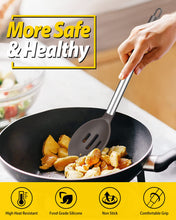 Load image into Gallery viewer, Pack of 2 Large Silicone Cooking Spoons,Non Stick Solid Basting Spoon,Heat-Resistant Kitchen Utensils for Mixing,Serving,Draining,Stirring (BLACK)