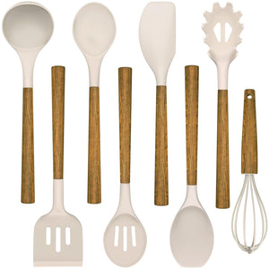 Silicone Cooking Utensil Set, Umite Chef 8-Piece Kitchen Utensils Set with Natural Acacia Wooden Handles,Food-Grade-Silicone Kitchen Gadgets Spatulas Set for Nonstick Cookware- Black