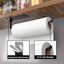 Load image into Gallery viewer, Paper Towel Holder - Self-Adhesive or Drilling, Matte Black, Upgraded Aluminum Kitchen Roll Dispenser Under Cabinet, Lighter but Stronger Than Stainless Steel!
