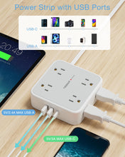 Load image into Gallery viewer, Surge Protector Flat Extension Cord Flat Plug Power Strip, 8 AC Outlets, 3 USB Charger(1 USB C Port) 3-Sided Outlet Extender, 5 Ft, 900 Joules Protection, Office Supplies, Dorm Room Essentials, Grey