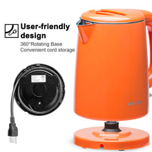 Load image into Gallery viewer, Secura Stainless Steel Double Wall Electric Kettle Water Heater for Tea Coffee w/Auto Shut-Off and Boil-Dry Protection, 1.0L (Orange) SWK-1001DO/HB-K012