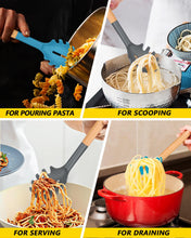 Load image into Gallery viewer, Pack of 2 Spaghetti Spoon, Silicone Pasta Fork with Wooden Handle, Heat Resistant Noodle Spoon Server, BPA Free Spaghetti Strainer(BLACK-RED)
