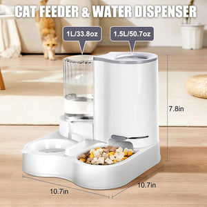 2 in 1 Pet Feeder and Water Dispenser, Automatic Cat Food and Water Dispenser, Gravity Pet Feeder for Small Medium Dog Puppy Cat Kitten