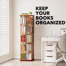 Load image into Gallery viewer, SpaceAid 6 Tier Rotating Bookshelf Tower, Bamboo Spinning Book Shelf, Revolving 360 Bookcase Storage Swivel Round Carousel, Vertical Rotate Turning Spiral Corner Organizer (6-Tier Walnut)