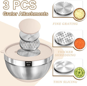 Umite Chef Mixing Bowls with Airtight Lids Set with Grater Attachments Silicone Kitchen Utensil Set