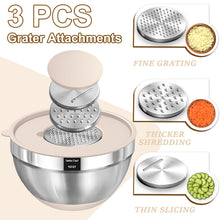 Load image into Gallery viewer, Umite Chef Mixing Bowls with Airtight Lids Set, 8PCS Stainless Steel Khaki Nesting Bowls with Grater Attachments, Kitchen Bowls with Non-Slip Bottoms, Size 5, 4, 3.5, 2, 1.5QT for Mixing &amp; Serving
