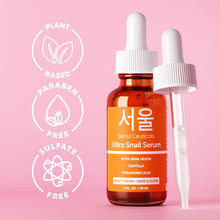 Load image into Gallery viewer, SeoulCeuticals Korean Skin Care 97.5% Snail Mucin Serum – K Beauty Skincare Night Serum Hyaluronic Acid for Face - Centella Anti Wrinkle Serum 1oz