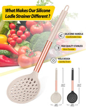 Load image into Gallery viewer, Kitchen Ladle Strainer Set of 2 Large Slotted Spoon with High Heat Resistant BPA Free Non Stick Cooking Skimmers For Draining and Frying (Grey and Teal Blue)