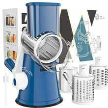 Load image into Gallery viewer, Rotary Cheese Grater Hand Crank Cheese Shredder for Fresh Cheese, Vegetable, Nuts,Non-slip Suction Base, Free Cleaning Brush Three Blades, Black