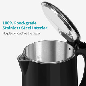 Secura Original Stainless Steel Double Wall Electric Water Kettle 1.8 Quart with Auto Shut-Off & Boil-Dry Protection, Black Onyx SWK-1701DA/HB-3227B