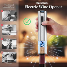 Load image into Gallery viewer, HomeHacks Electric Wine Opener, Automatic Wine Opener with Foil Cutter, Vacuum Stopper, Pourer, Rechargeable Wine Bottle Opener - Party Favor, Christmas Gift for Wine Lover