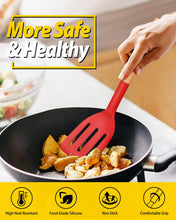 Load image into Gallery viewer, Pack of 2 Silicone Cooking Spatula, Heat Resistant Solid Turner, Non Stick Slotted Spatulas with Wooden Short Handle,Ideal Wood Kitchen Utensils Set for Frying, Baking, Flipping, Turning