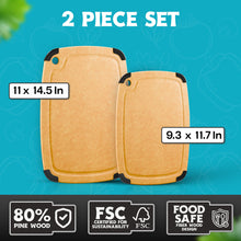 Load image into Gallery viewer, Dishwasher Safe Cutting Boards for Kitchen - 2 Piece Large Composite Wood Cutting Board Set with Non-Slip Feet and Juice Groove (14.5&quot; x 11&quot; and 11.7&quot; x 9.3&quot;) - Thin, Lightweight, Eco-Friendly