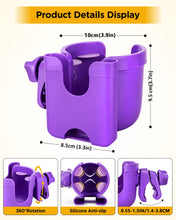Load image into Gallery viewer, Universal Stroller Cup Holder with Mobile Phone Case, 2-in-1 Strollers Storage Rack, 360 Degrees Rotation Drink Holder for Bike, Pushchair, Wheelchair, Walker,Bicycle, Fits Most Cups